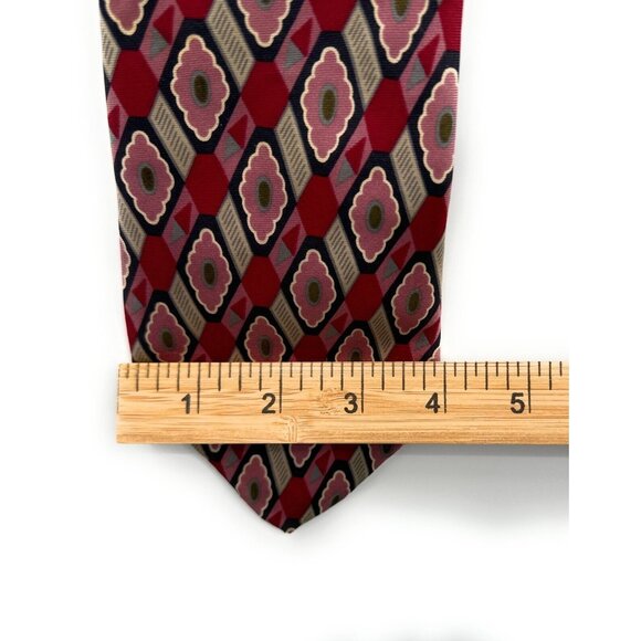 EUC Men's GEORGE MACHADO ZYLOS Silk Neck Tie 58" x 4" Red Geometric - Picture 5 of 6